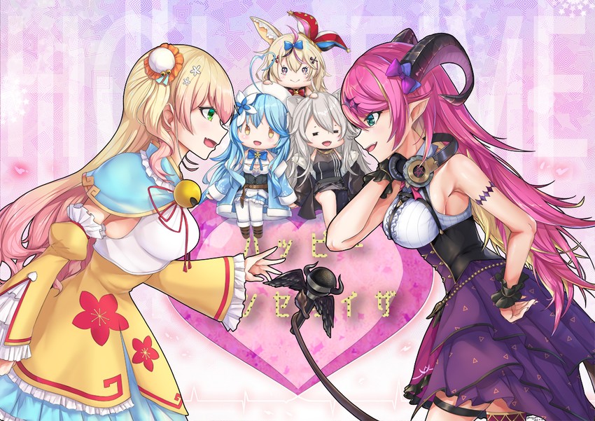 yukihana lamy, shishiro botan, omaru polka, momosuzu nene, and mano aloe (hololive and 1 more) drawn by dincat