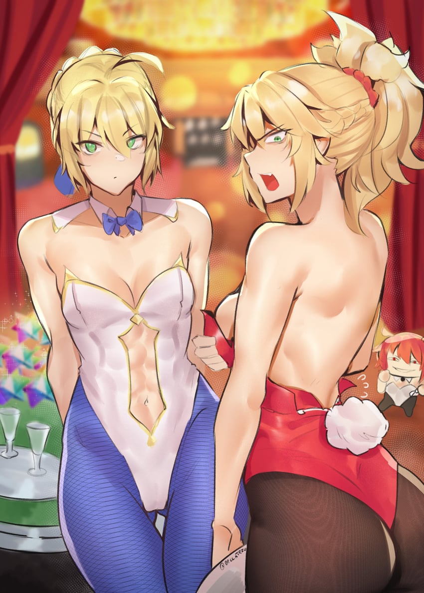 artoria pendragon, saber, fujimaru ritsuka, and mordred (fate and 1 more) drawn by deccatezu