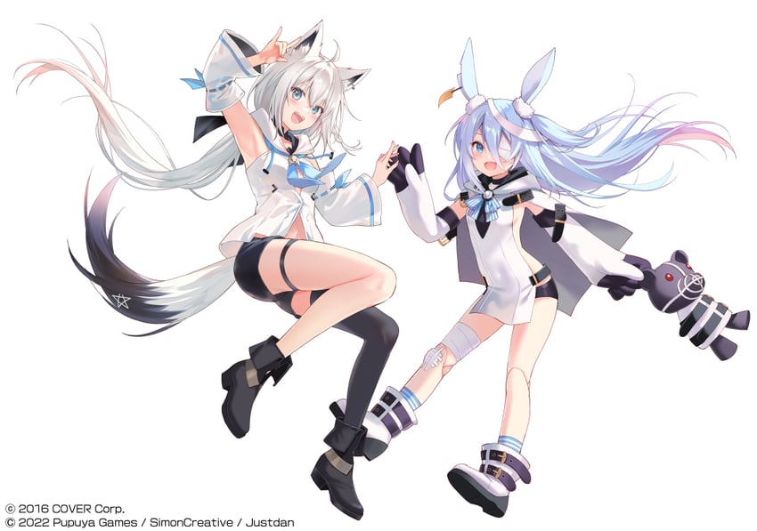 shirakami fubuki and monica (hololive and 1 more) drawn by fukahire_(ruinon)