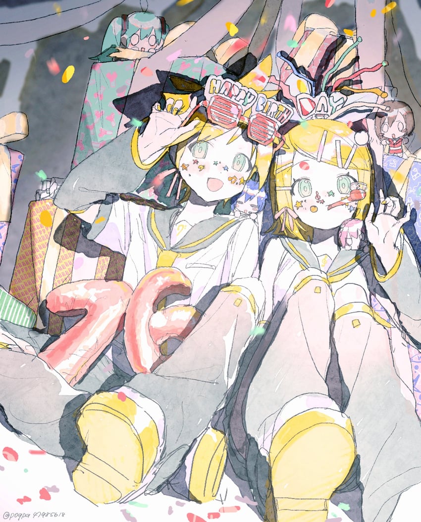 hatsune miku, kagamine rin, kagamine len, megurine luka, kaito, and 1 more (vocaloid) drawn by pogpa47985618