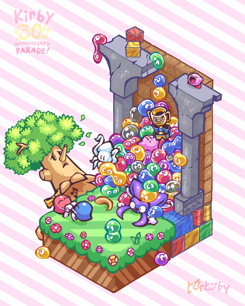kirby, puyo, whispy woods, lalala, lololo, and 2 more (kirby and 2 more) drawn by torkirby