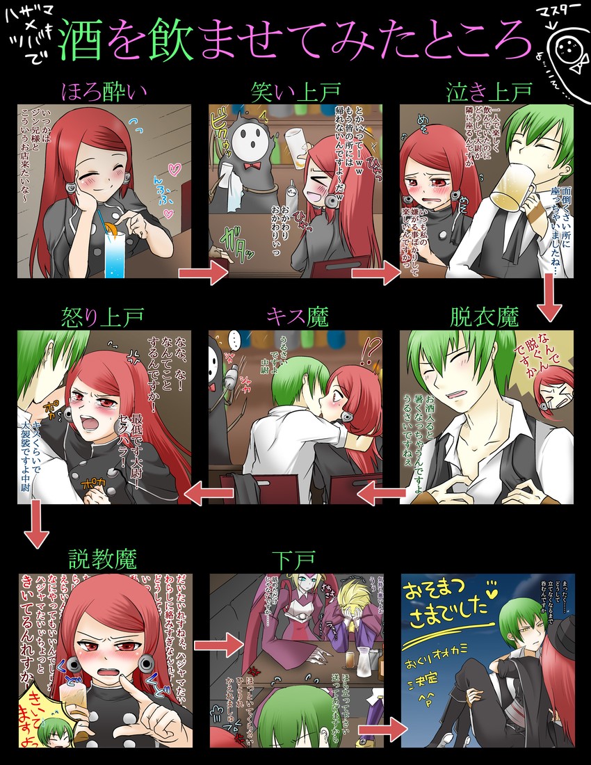 tsubaki yayoi, hazama, arakune, and relius clover (blazblue) drawn by mutsuki_yui
