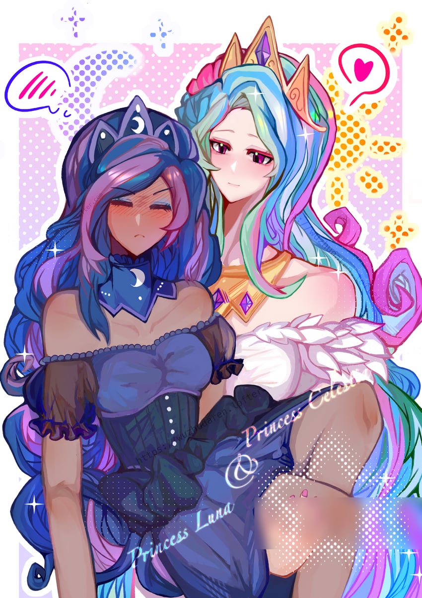 princess luna and princess celestia (my little pony and 2 more) drawn by wuzhudaren