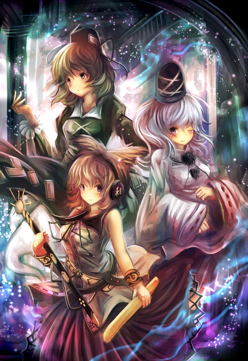 toyosatomimi no miko, mononobe no futo, and soga no tojiko (touhou) drawn by momen102_(sji09u)