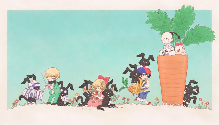 ness, paula, doseisan, jeff andonuts, and poo (mother and 1 more) drawn by sasa_(toriiro)