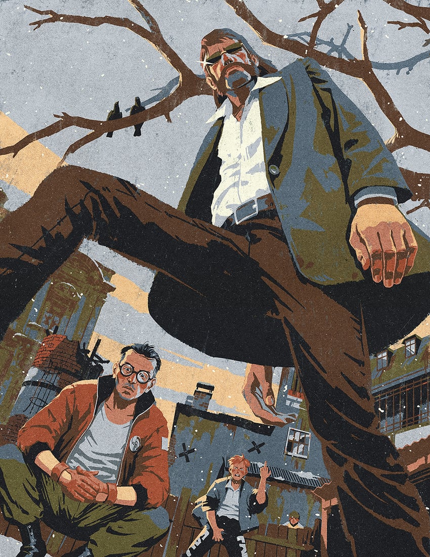 kim kitsuragi, harry du bois, cuno, and cunoesse vittulainen (disco elysium) drawn by luis_melo