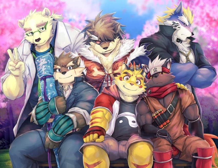 moritaka, leib, shino, tadatomo, and fenrir (tokyo afterschool summoners) drawn by kuron_(metokuron)