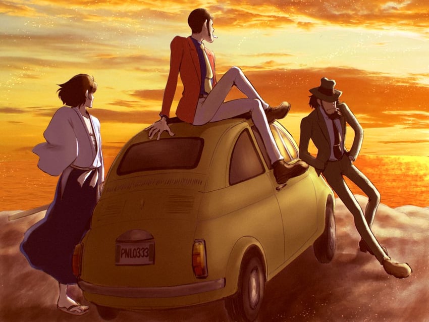 arsene lupin iii, jigen daisuke, and ishikawa goemon xiii (lupin iii) drawn by goekakisan_(adelma)