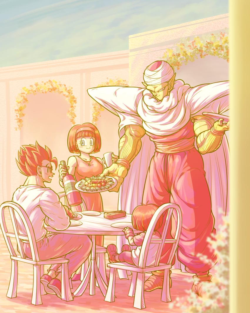 son gohan, pan, piccolo, and videl (dragon ball and 2 more) drawn by koukyouji