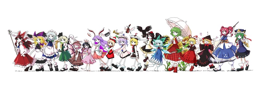hakurei reimu, kirisame marisa, izayoi sakuya, konpaku youmu, cirno, and 14 more (touhou and 1 more) drawn by yoiy_san