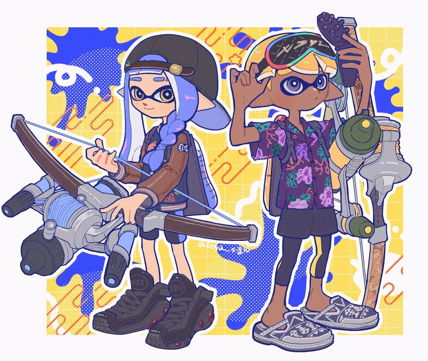 inkling player character, inkling girl, and inkling boy (splatoon and 1 more) drawn by koya_sign