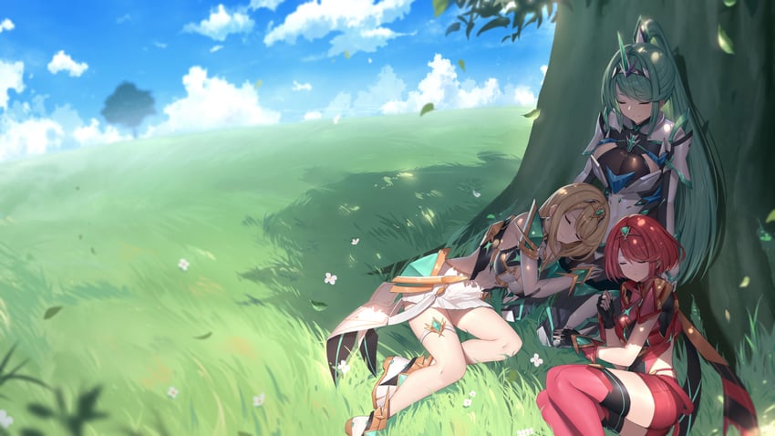 pyra, mythra, and pneuma (xenoblade chronicles and 1 more) drawn by roi_(liu_tian)