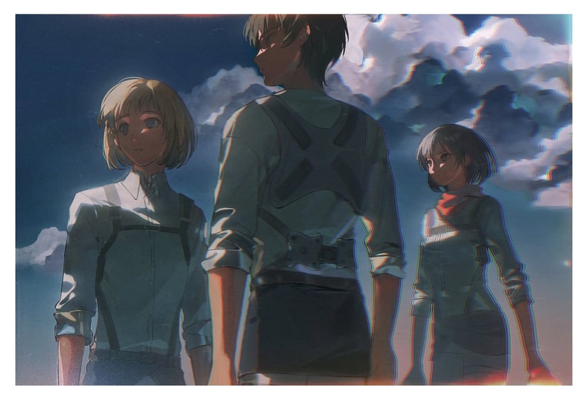 mikasa ackerman, eren yeager, and armin arlert (shingeki no kyojin) drawn by kiyoshi_st