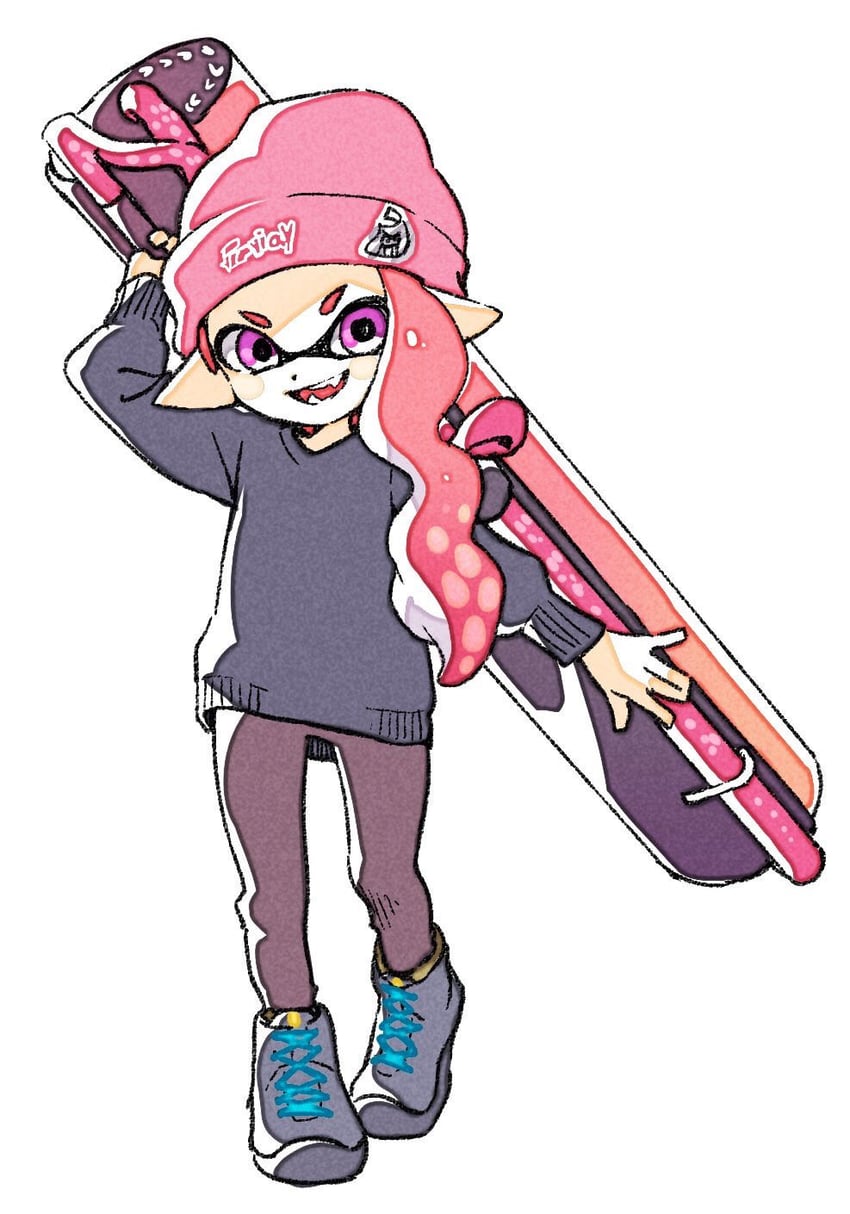 inkling player character and inkling girl (splatoon) drawn by sen_squid