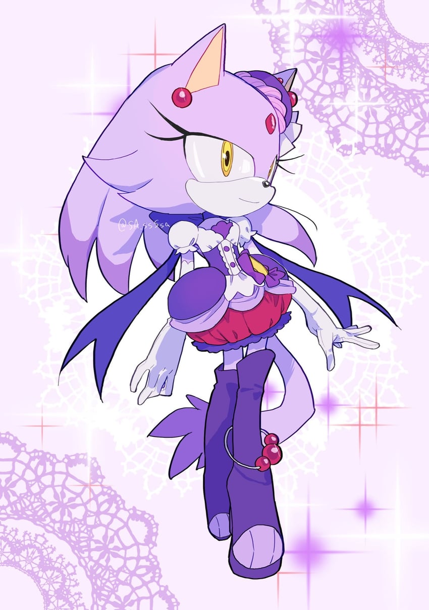 blaze the cat and cure macaron (precure and 2 more) drawn by konjiki_ringo
