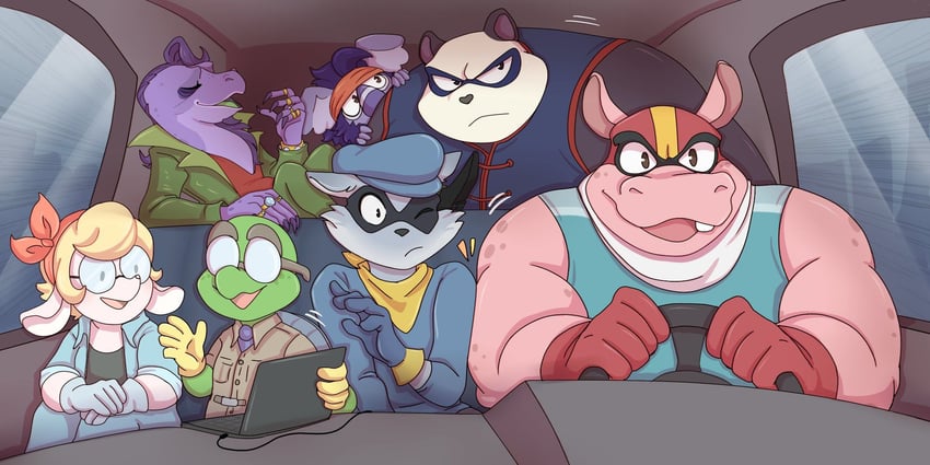 sly cooper, murray, bentley, dimitri lousteau, panda king, and 2 more (sly cooper) drawn by esmaelj