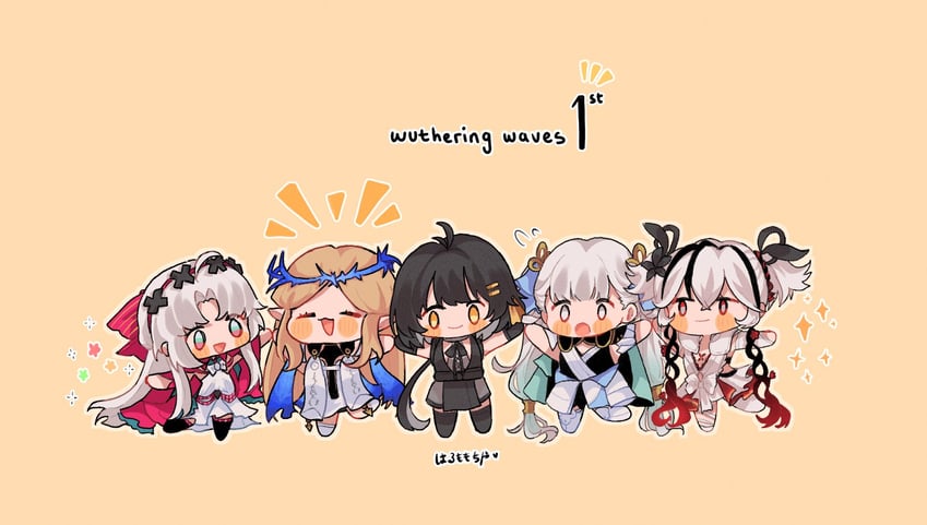 rover, female rover, camellya, jinhsi, carlotta, and 1 more (wuthering waves) drawn by harumomocha
