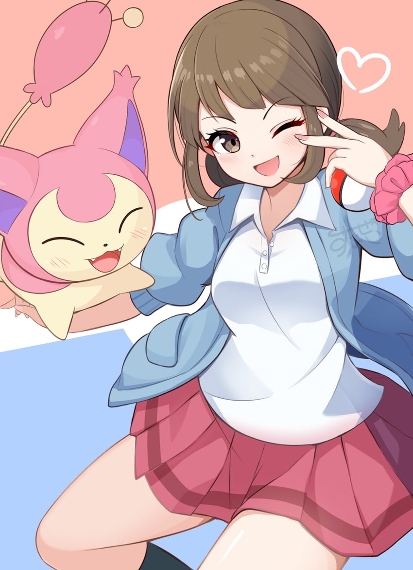 skitty and lass (pokemon and 1 more) drawn by qixi_cui_xing