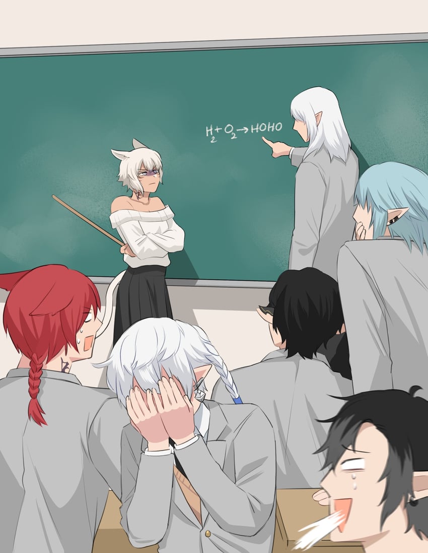 y'shtola rhul, g'raha tia, estinien varlineau, alphinaud leveilleur, haurchefant greystone, and 1 more (final fantasy and 1 more) drawn by dia_hya