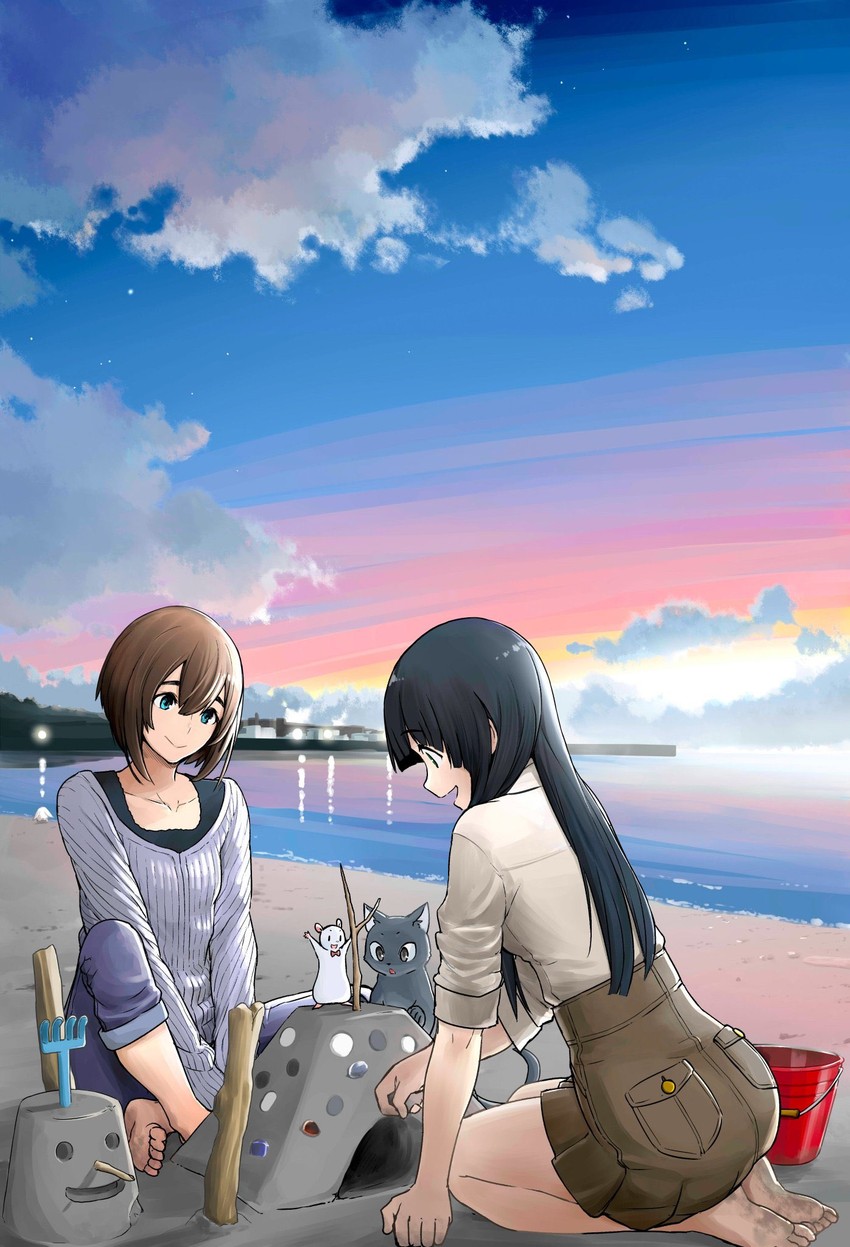 kowata makoto, chito, inukai, and al (flying witch) drawn by ishizuka_chihiro