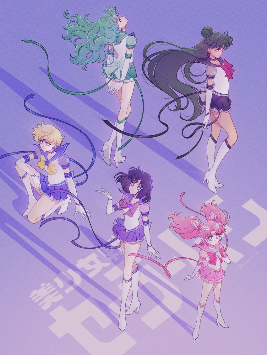 chibi usa, tomoe hotaru, ten'ou haruka, kaiou michiru, sailor saturn, and 10 more (bishoujo senshi sailor moon and 1 more) drawn by sidney_deng