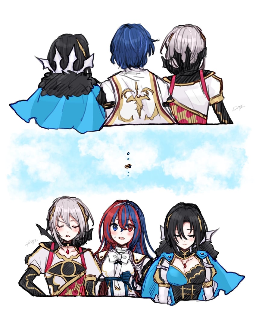 female alear, nel, rafal, nil, and male alear (fire emblem and 1 more) drawn by misato_hao