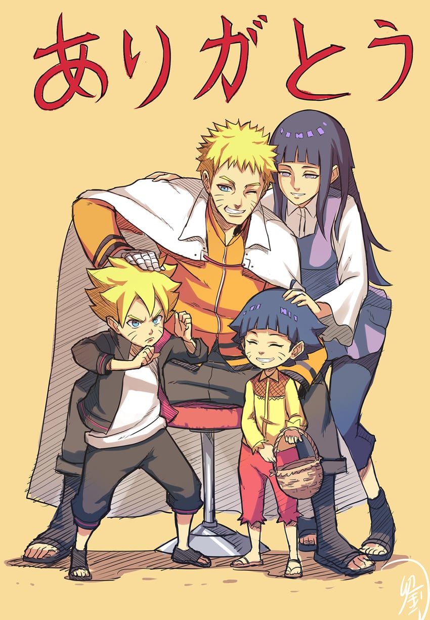uzumaki naruto, hyuuga hinata, uzumaki boruto, and uzumaki himawari (naruto and 1 more) drawn by fukafusa