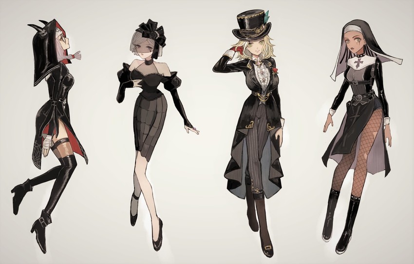 vera nair, fiona gilman, patricia dorval, and demi bourbon (identity v) drawn by chimakey