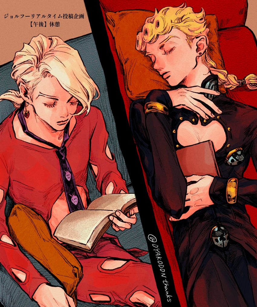 giorno giovanna and pannacotta fugo (jojo no kimyou na bouken and 1 more) drawn by okokoro_zaiku