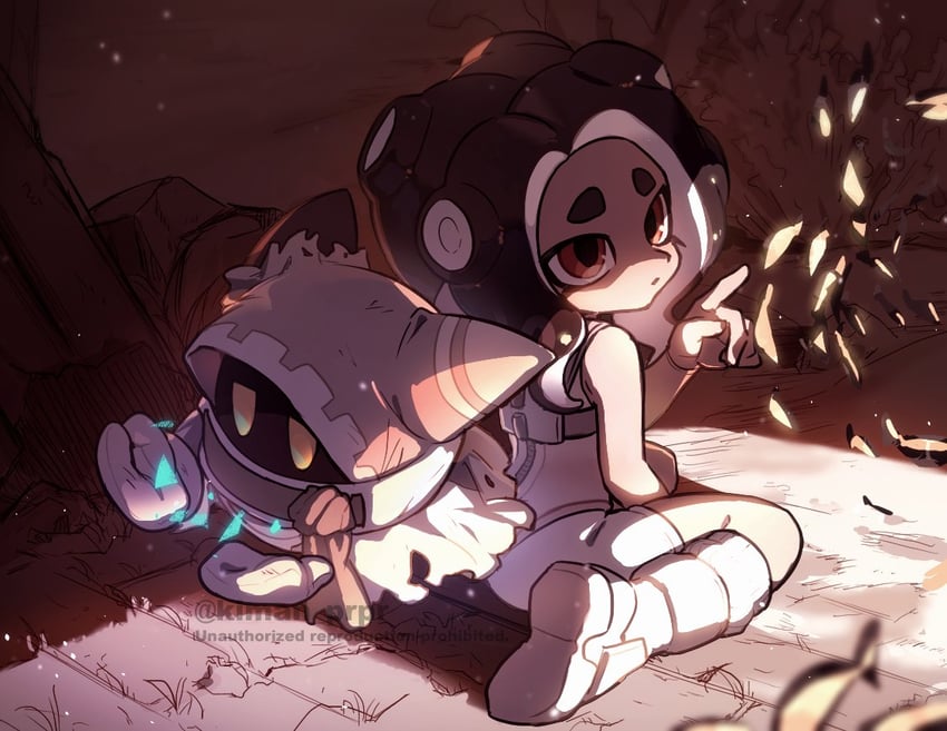 octoling player character, octoling girl, magolor, agent 8, and interdimensional magolor (splatoon and 6 more) drawn by kiman