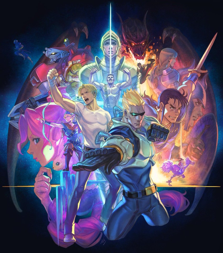 cody travers, mike haggar, guy, captain commando, bx-02 blodia, and 7 more (capcom and 10 more) drawn by nuri_kazuya
