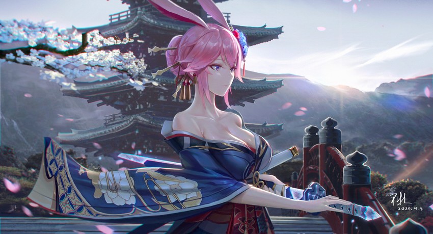 yae sakura (honkai and 1 more) drawn by qnzy
