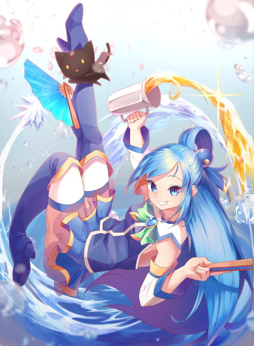 aqua and chomusuke (kono subarashii sekai ni shukufuku wo!) drawn by ha_kang