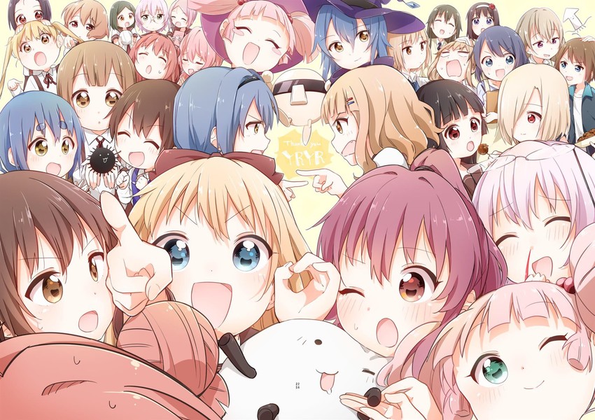 toshinou kyouko, akaza akari, funami yui, yoshikawa chinatsu, oomuro sakurako, and 27 more (yuruyuri) drawn by bafarin