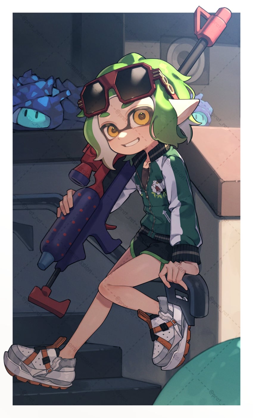 inkling player character, inkling girl, and super sea snail (splatoon) drawn by prat_rat