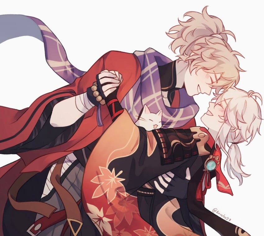 kaedehara kazuha and kazuha's friend (genshin impact) drawn by kuro_lee