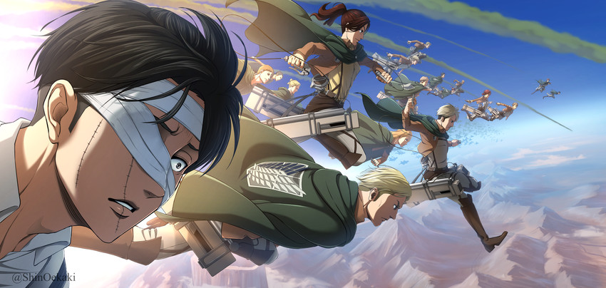 levi, hange zoe, sasha blouse, erwin smith, petra ral, and 12 more (shingeki no kyojin) drawn by shin_oekaki