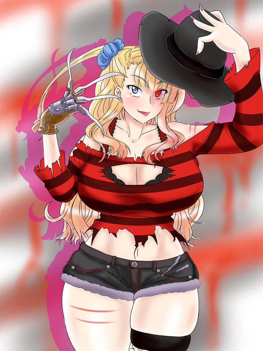 galko and freddy krueger (oshiete! galko-chan and 1 more) drawn by makkuro_rokusuke