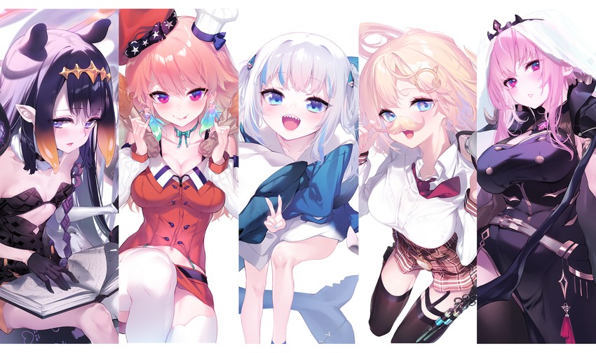 gawr gura, mori calliope, ninomae ina'nis, takanashi kiara, and watson amelia (hololive and 1 more) drawn by yaguo