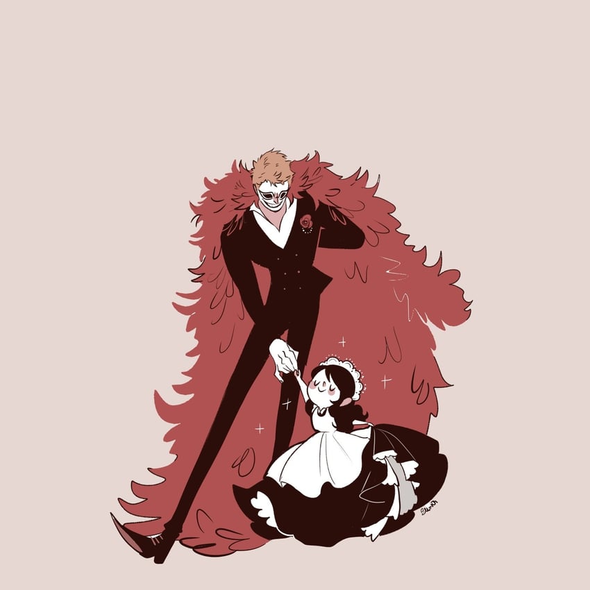 donquixote doflamingo and baby 5 (one piece) drawn by blink_mints