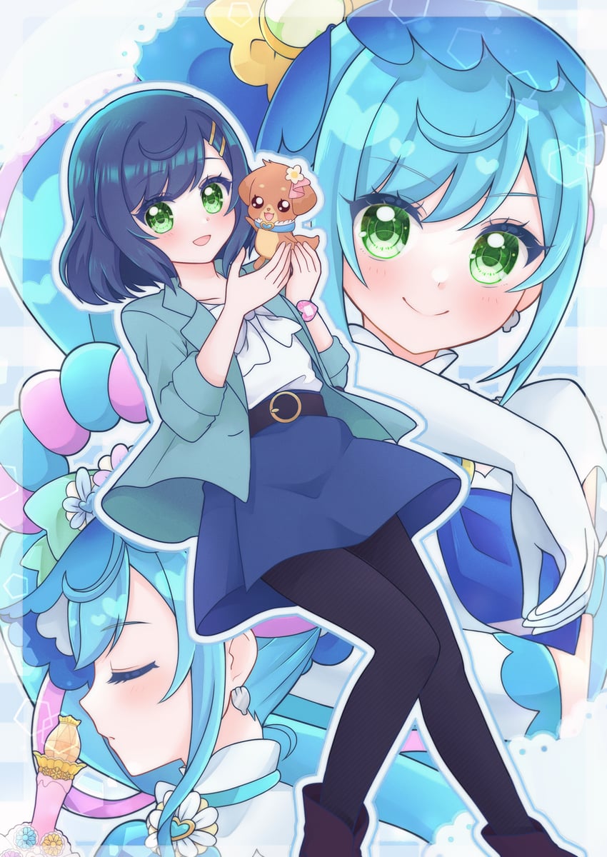 fuwa kokone, pam-pam, and cure spicy (precure and 1 more) drawn by umiyuki_(umi_chu)