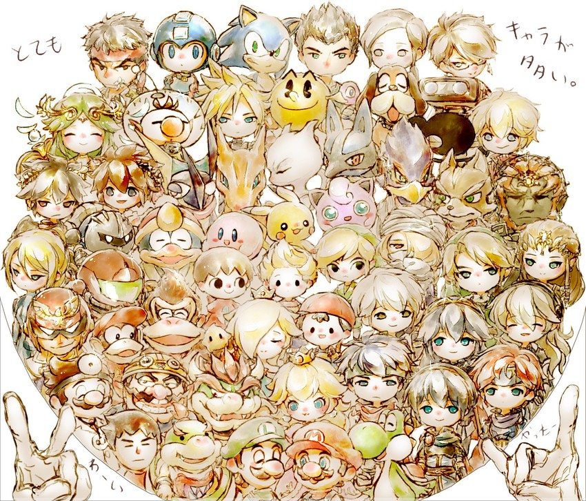 link, pikachu, princess zelda, cloud strife, kirby, and 58 more (pokemon and 43 more) drawn by kuma_setta
