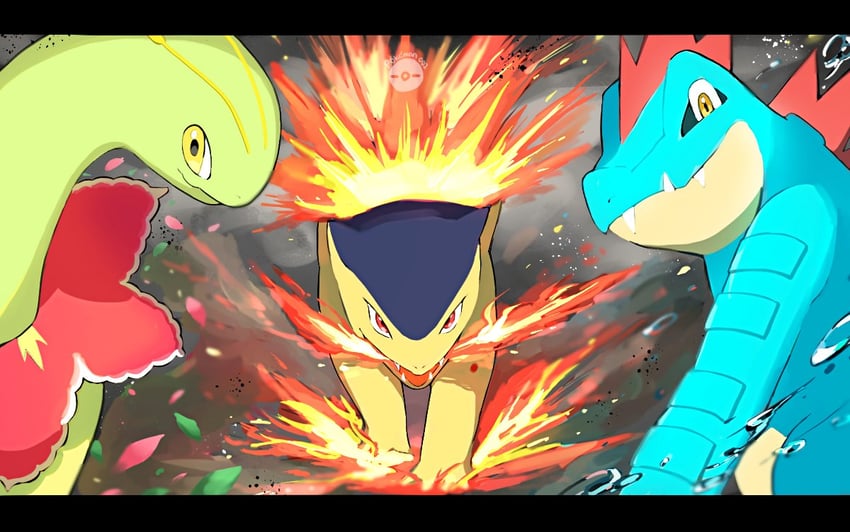 typhlosion, feraligatr, and meganium (pokemon) drawn by yuu_(yuu777hh)