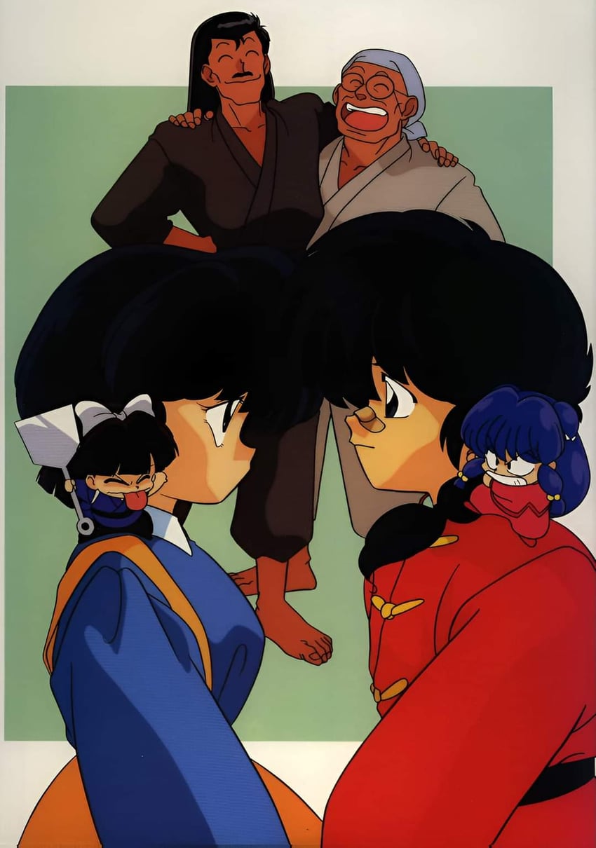 shampoo, tendou akane, saotome ranma, kuonji ukyou, saotome genma, and 1 more (ranma 1/2)