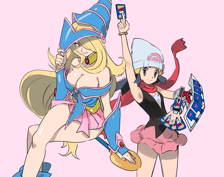 dawn, cynthia, and dark magician girl (pokemon and 2 more) drawn by eudetenis