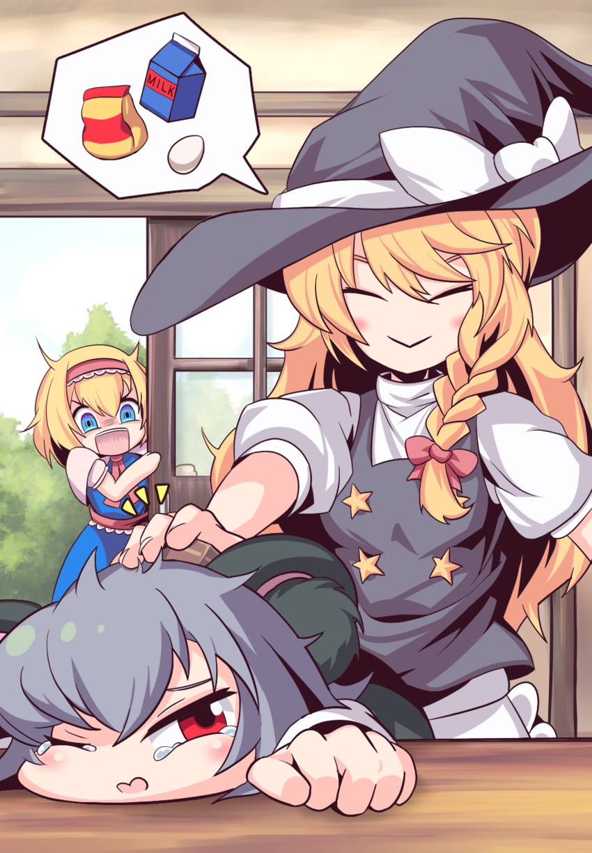 kirisame marisa, alice margatroid, nazrin, nyon, suzu, and 1 more (touhou and 1 more) drawn by pika_(seiga797047)