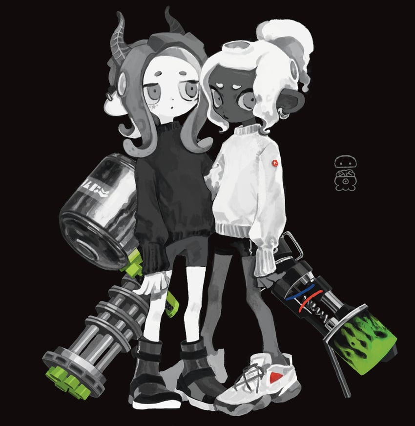 octoling player character and octoling girl (splatoon) drawn by takokawayoi
