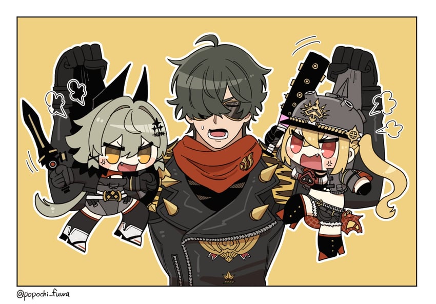 luciana de montefio, caesar king, and lighter (zenless zone zero) drawn by popochi_fuwa