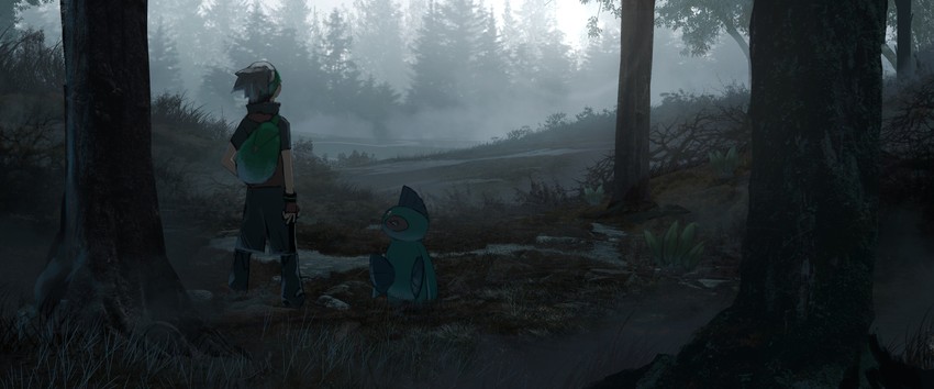 brendan and marshtomp (pokemon and 2 more) drawn by asteroid_ill
