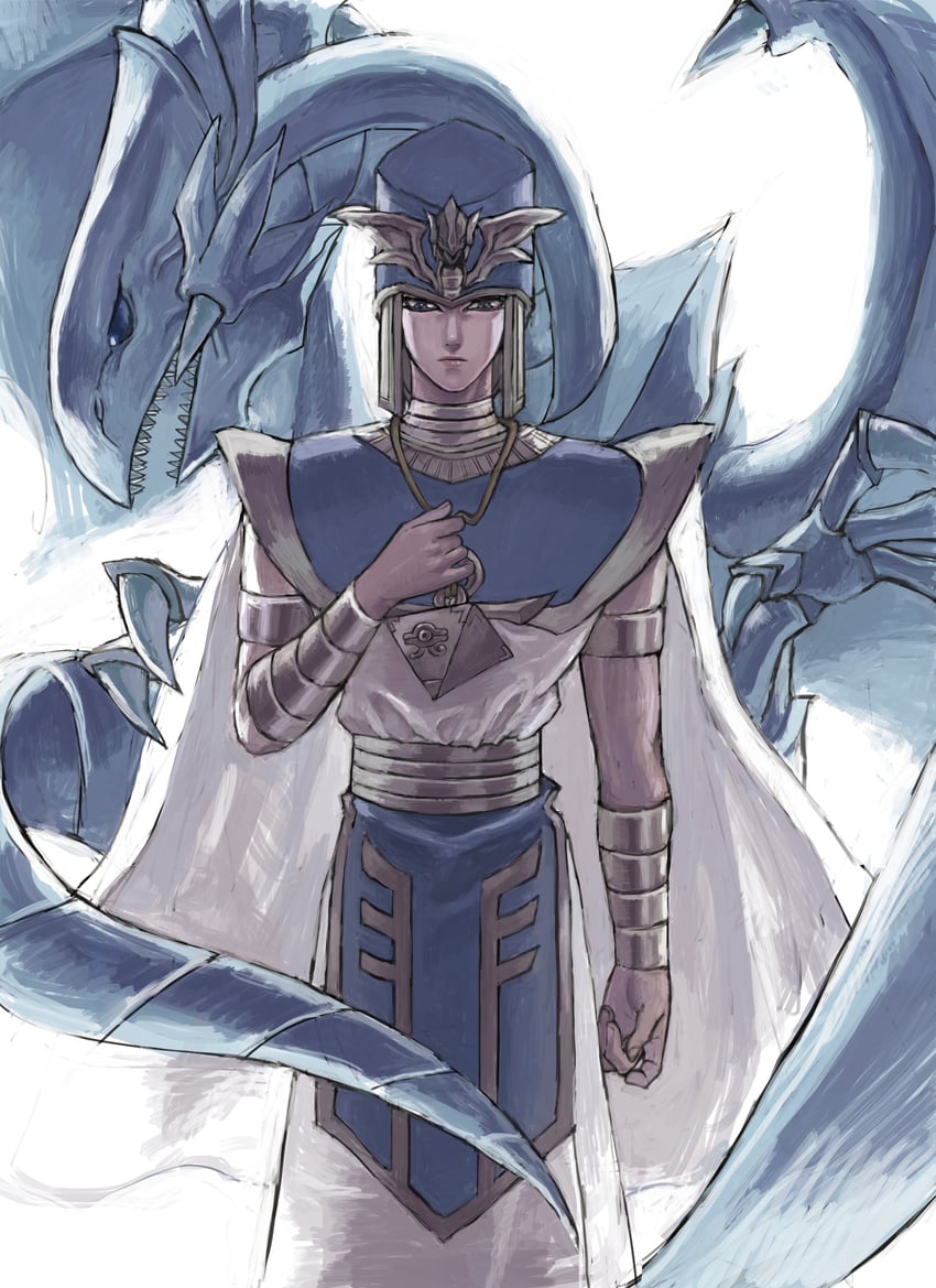 kaiba seto and blue-eyes white dragon (yu-gi-oh! and 1 more) drawn by sageo_(pixiv_2484498)